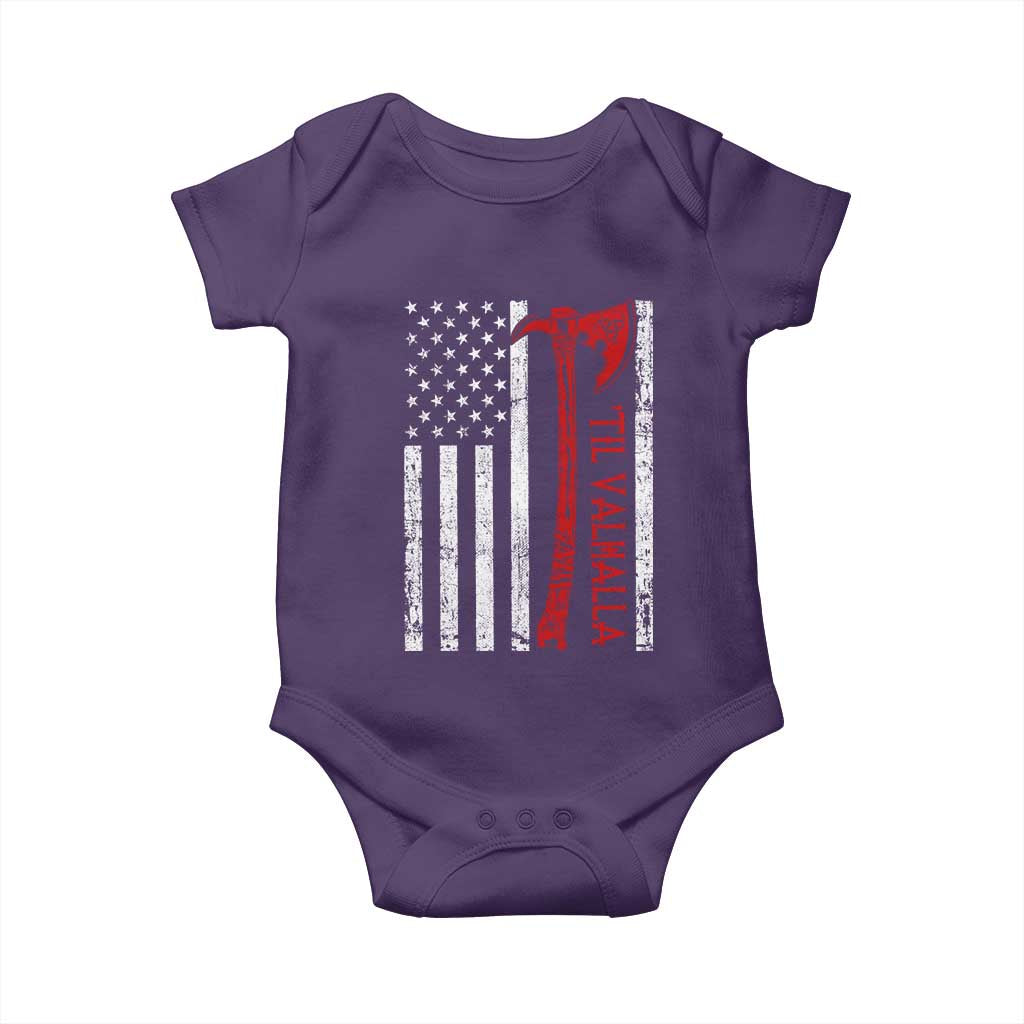 Viking Til Valhalla Baby Onesie Norse Mythology Axe USA Flag - Wonder Print Shop