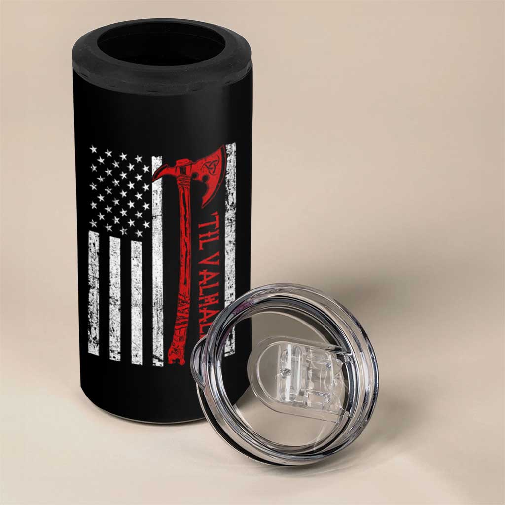 Viking Til Valhalla 4 in 1 Can Cooler Tumbler Norse Mythology Axe USA Flag - Wonder Print Shop
