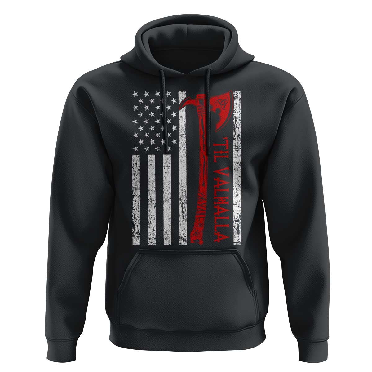 Viking Til Valhalla Hoodie Norse Mythology Axe USA Flag - Wonder Print Shop