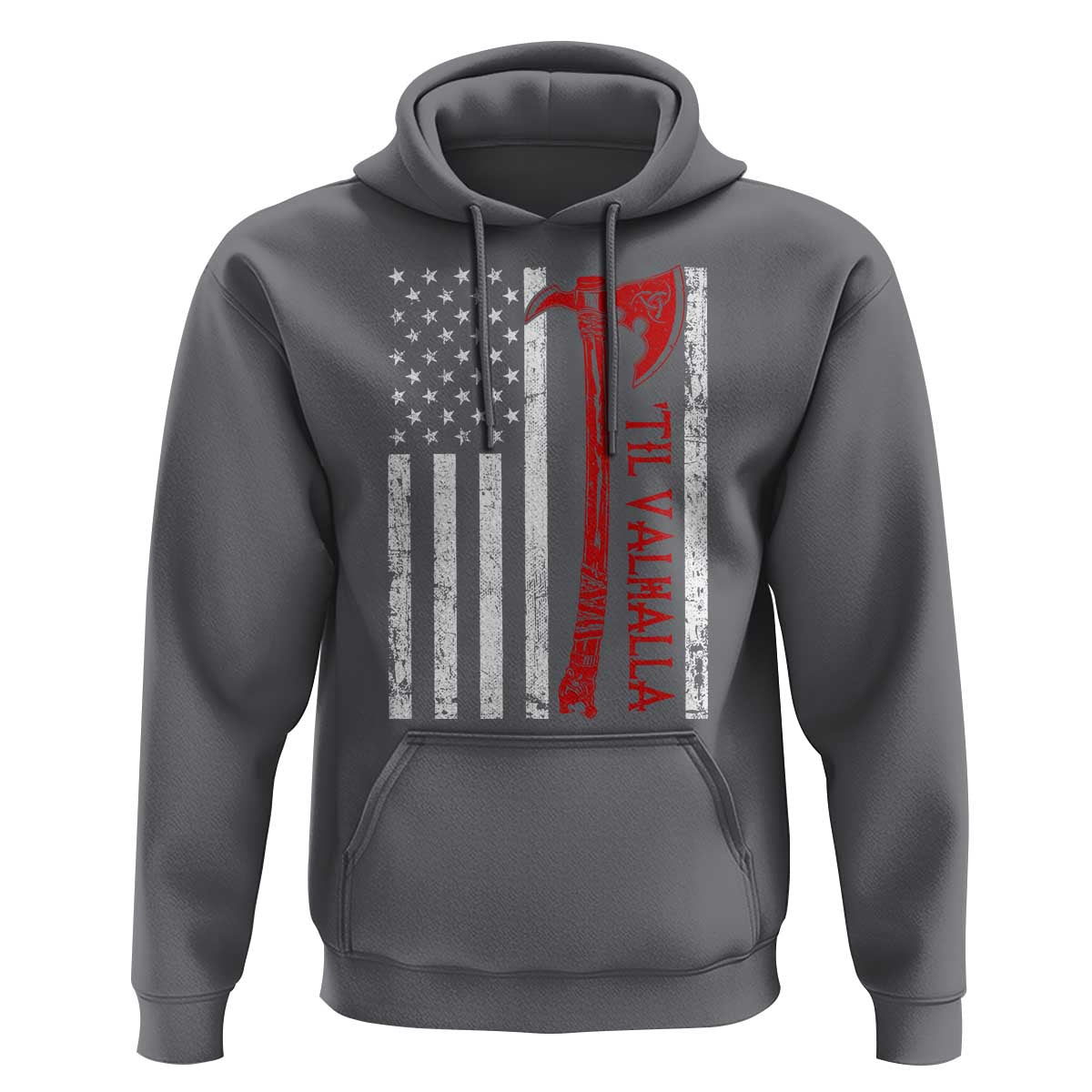 Viking Til Valhalla Hoodie Norse Mythology Axe USA Flag - Wonder Print Shop