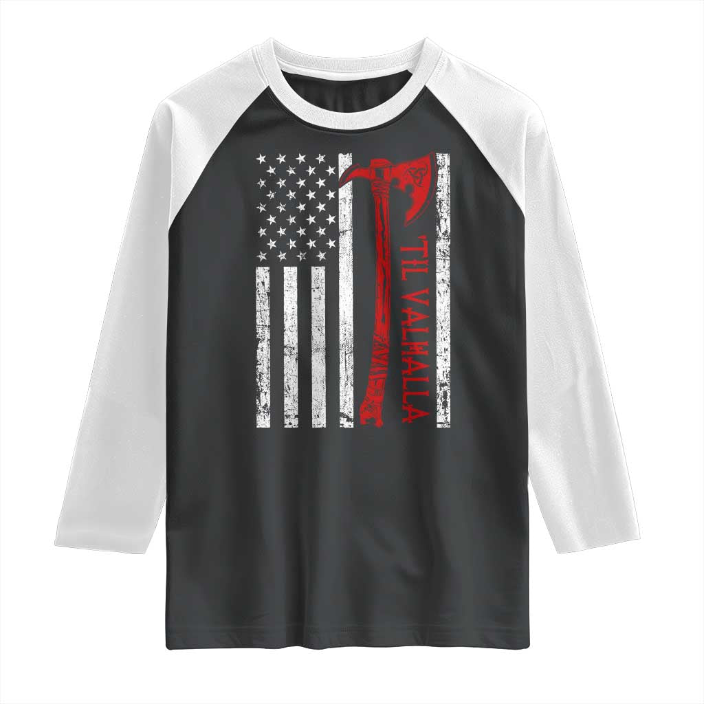 Viking Til Valhalla Raglan Shirt Norse Mythology Axe USA Flag - Wonder Print Shop