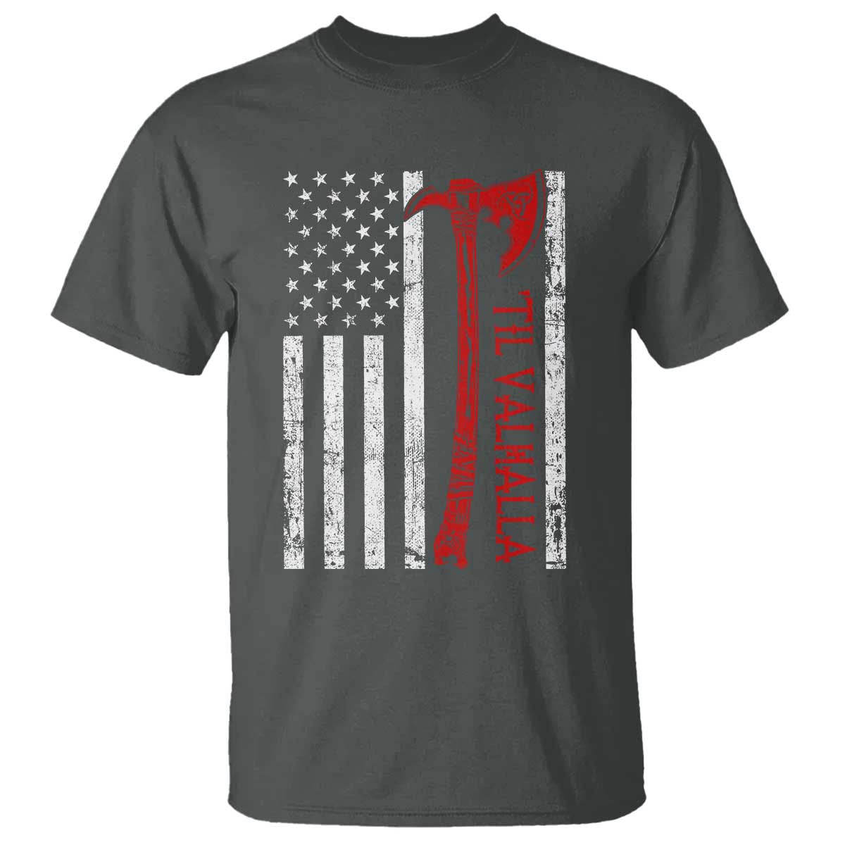 Viking Til Valhalla T Shirt Norse Mythology Axe USA Flag - Wonder Print Shop