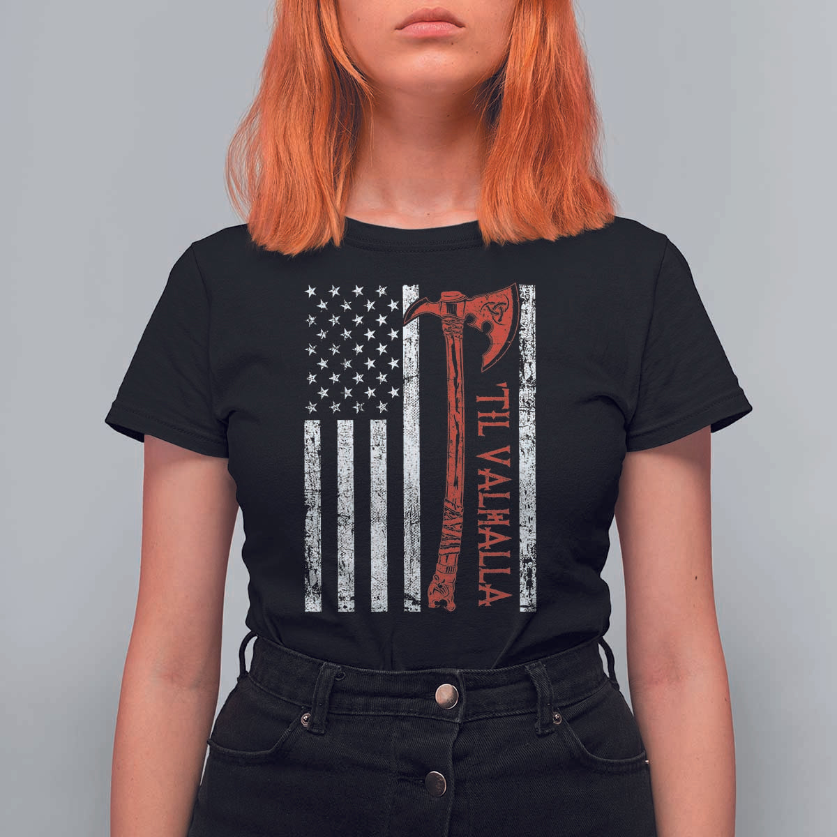 Viking Til Valhalla T Shirt For Women Norse Mythology Axe USA Flag - Wonder Print Shop