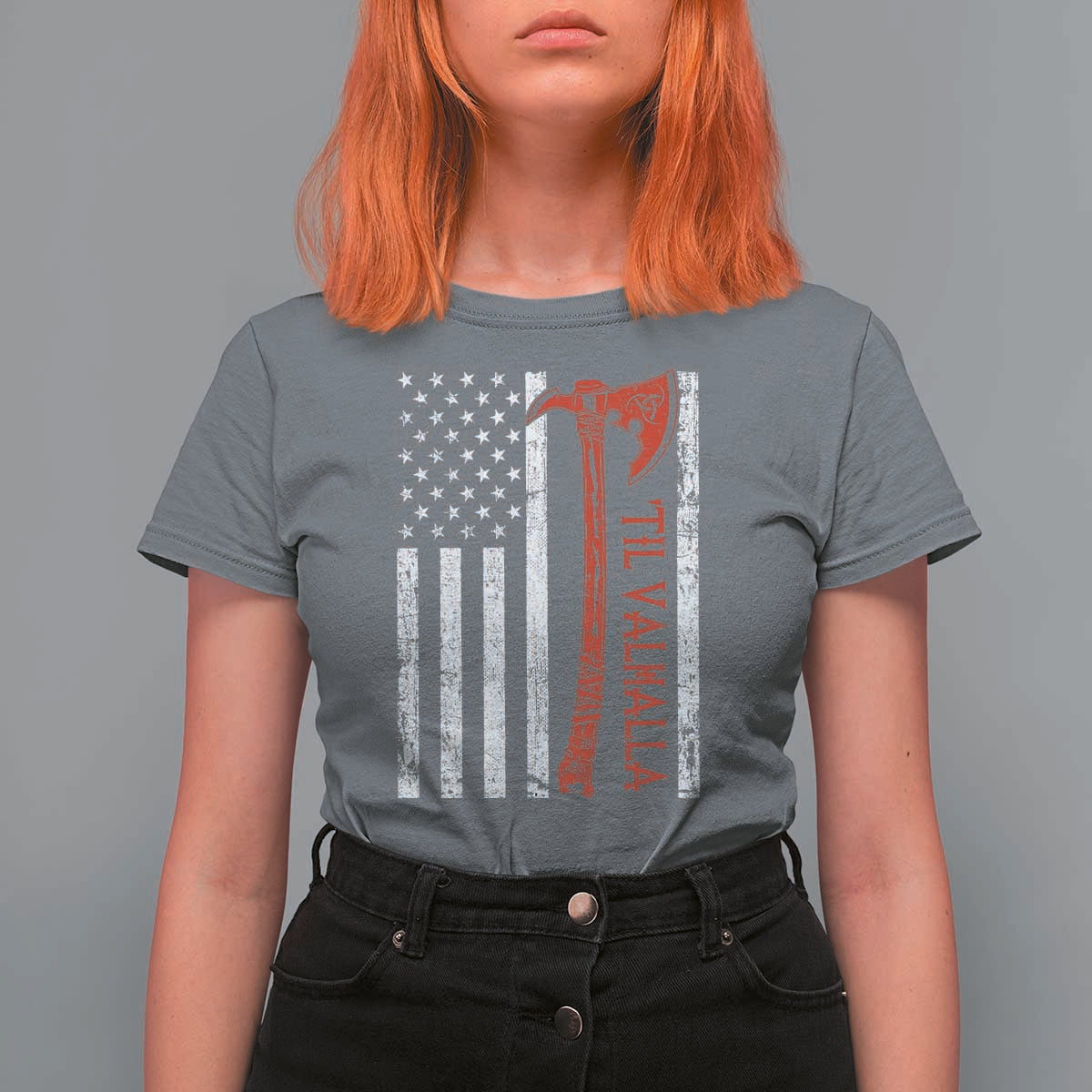Viking Til Valhalla T Shirt For Women Norse Mythology Axe USA Flag - Wonder Print Shop