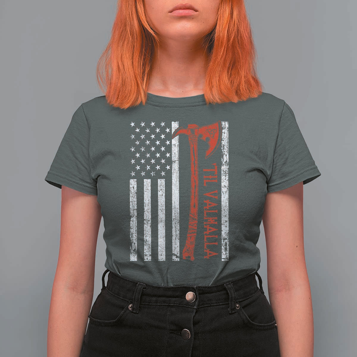 Viking Til Valhalla T Shirt For Women Norse Mythology Axe USA Flag - Wonder Print Shop