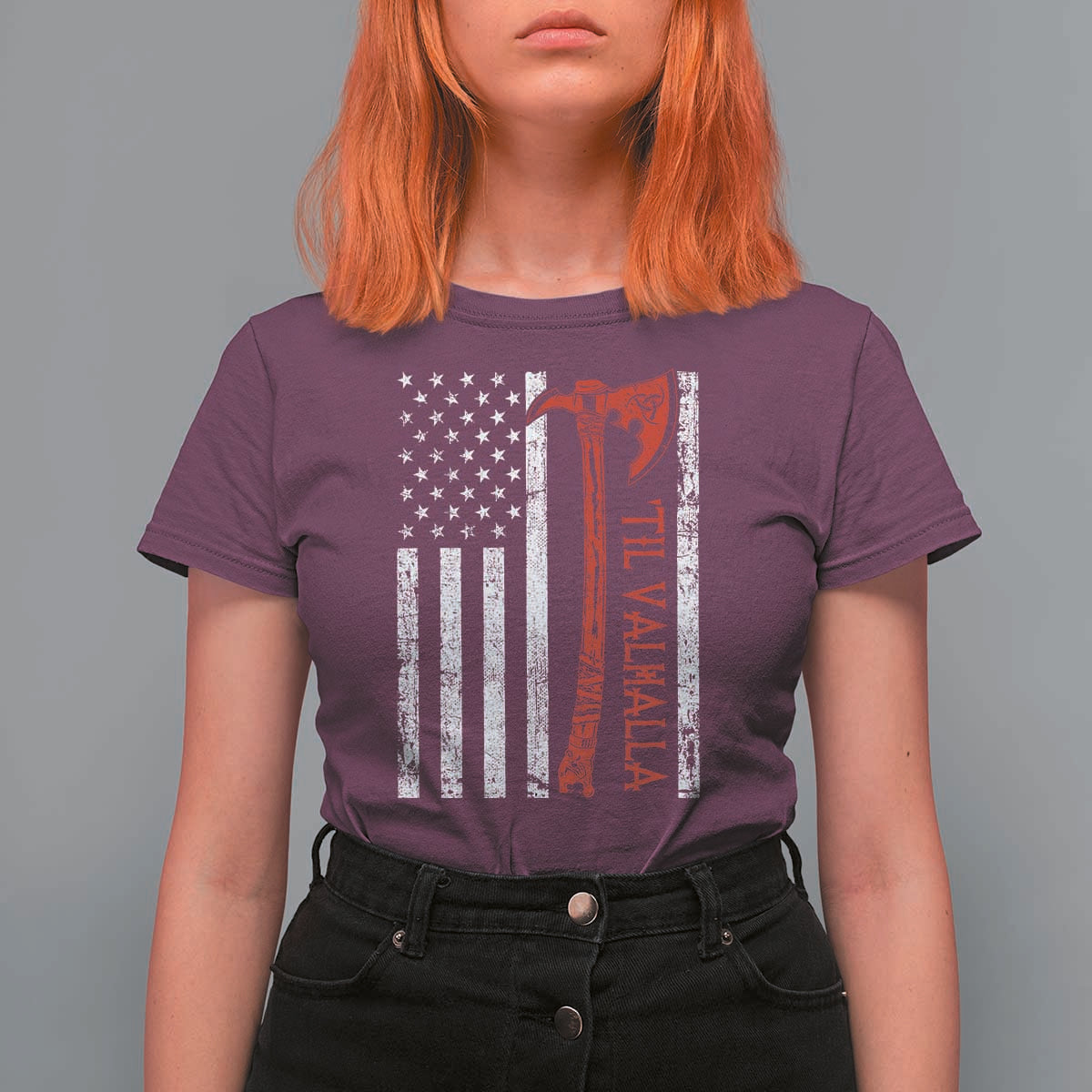 Viking Til Valhalla T Shirt For Women Norse Mythology Axe USA Flag - Wonder Print Shop