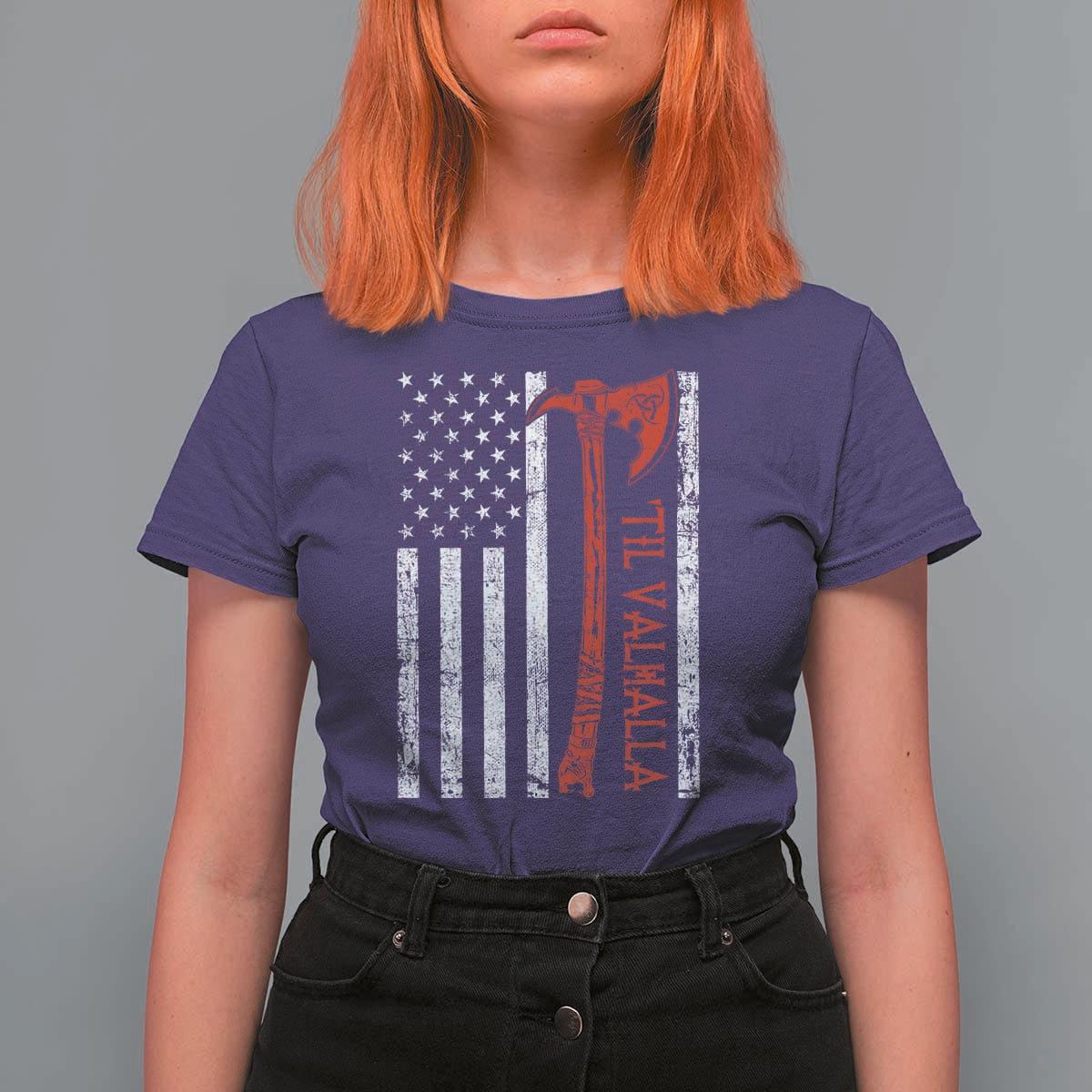 Viking Til Valhalla T Shirt For Women Norse Mythology Axe USA Flag - Wonder Print Shop