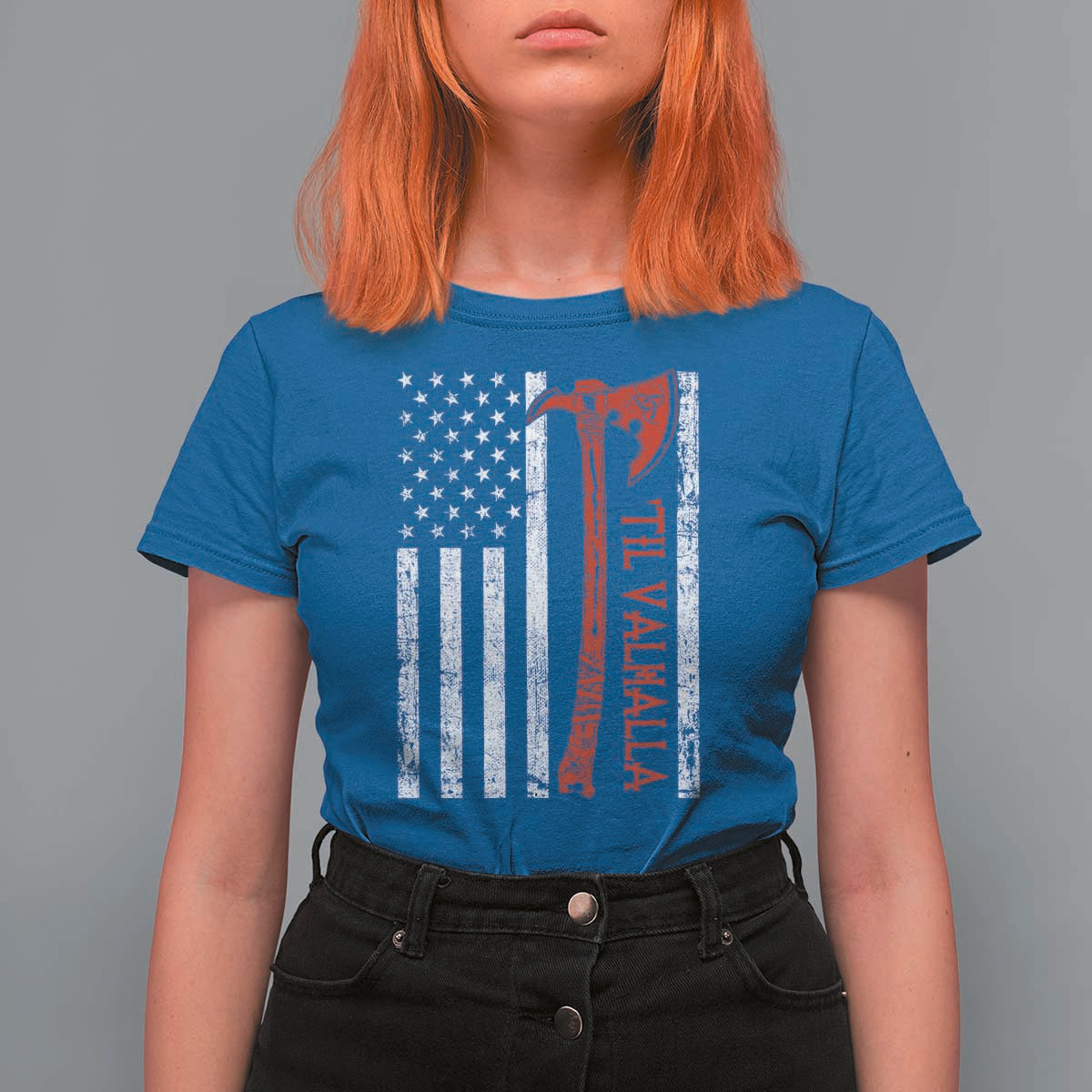 Viking Til Valhalla T Shirt For Women Norse Mythology Axe USA Flag - Wonder Print Shop