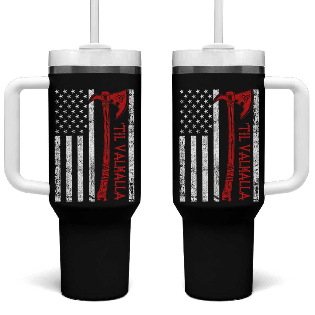 Viking Til Valhalla Tumbler With Handle Norse Mythology Axe USA Flag - Wonder Print Shop