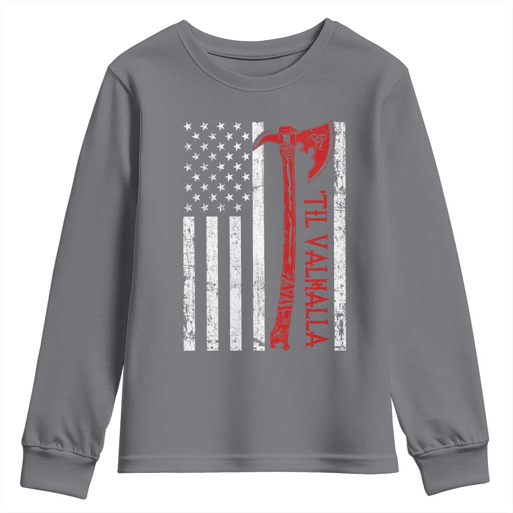 Viking Til Valhalla Youth Sweatshirt Norse Mythology Axe USA Flag - Wonder Print Shop