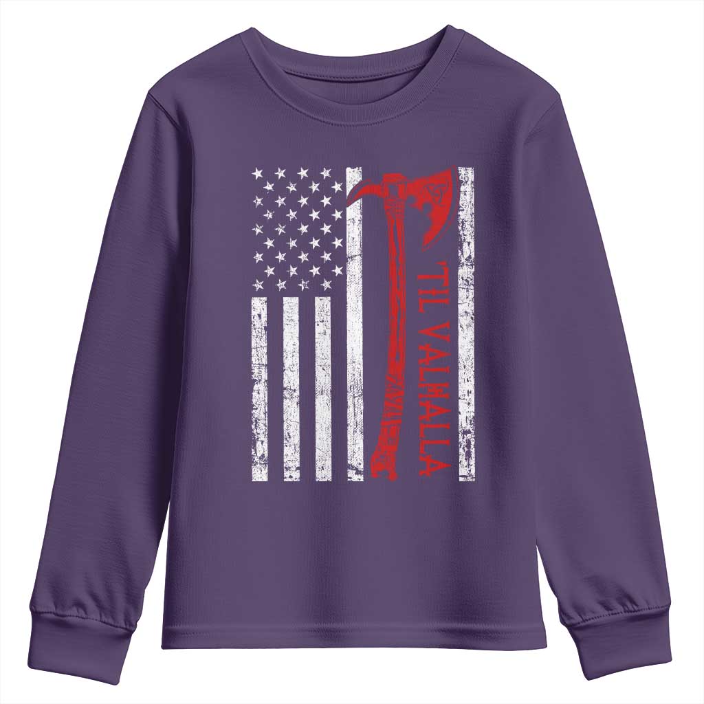 Viking Til Valhalla Youth Sweatshirt Norse Mythology Axe USA Flag - Wonder Print Shop