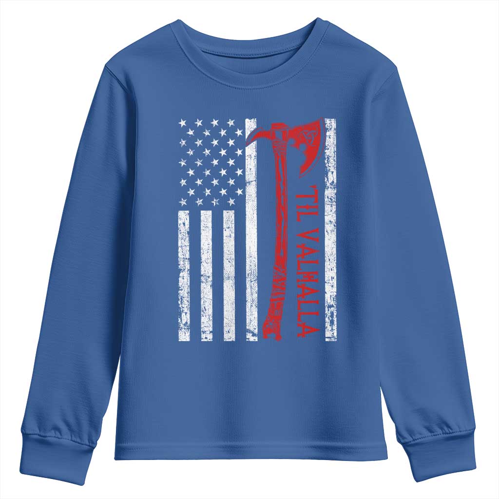 Viking Til Valhalla Youth Sweatshirt Norse Mythology Axe USA Flag - Wonder Print Shop