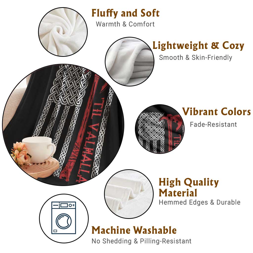 Viking Til Valhalla Throw Blanket Norse Mythology Axe Celtic Knot USA Flag - Wonder Print Shop