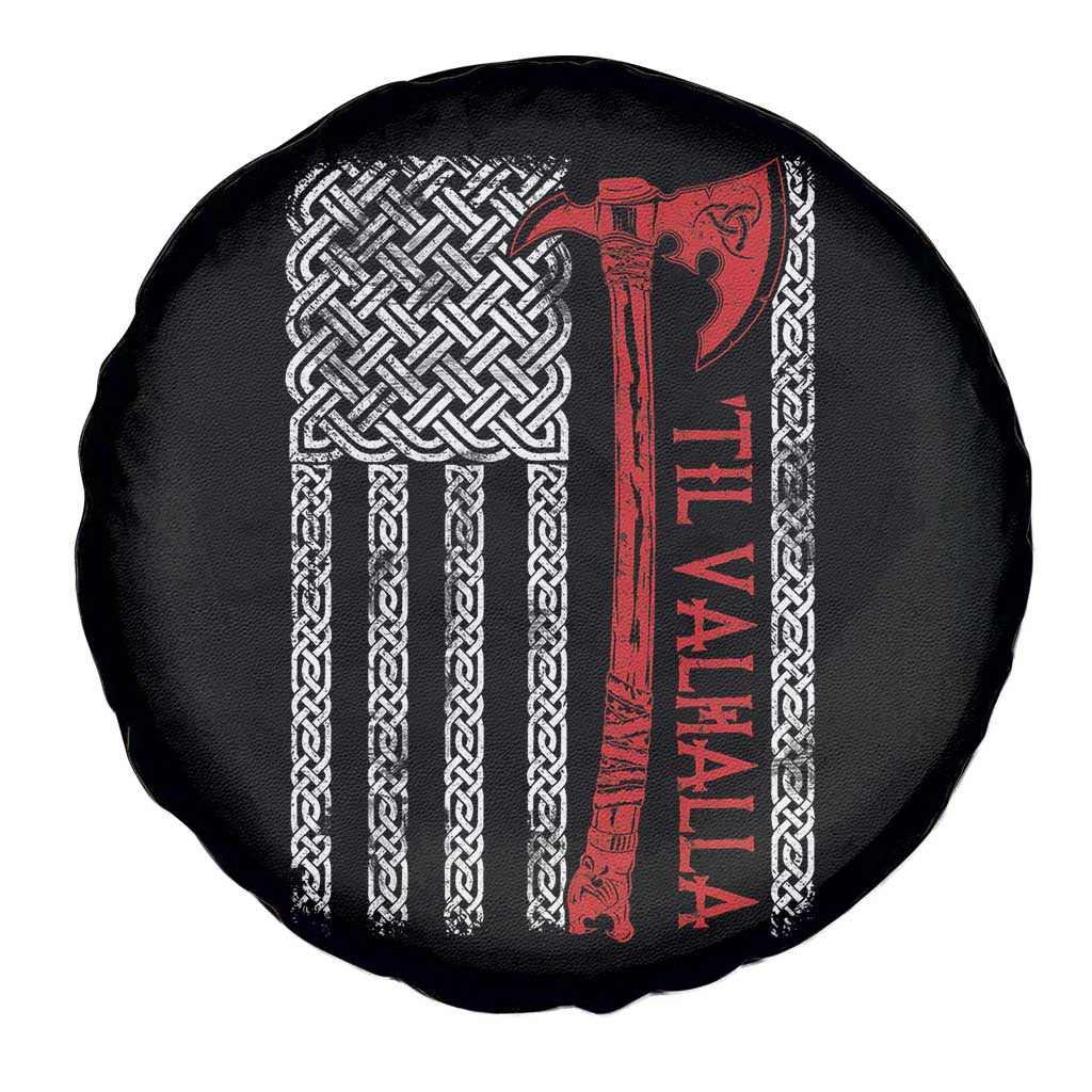 Viking Til Valhalla Spare Tire Cover Norse Mythology Axe Celtic Knot USA Flag - Wonder Print Shop