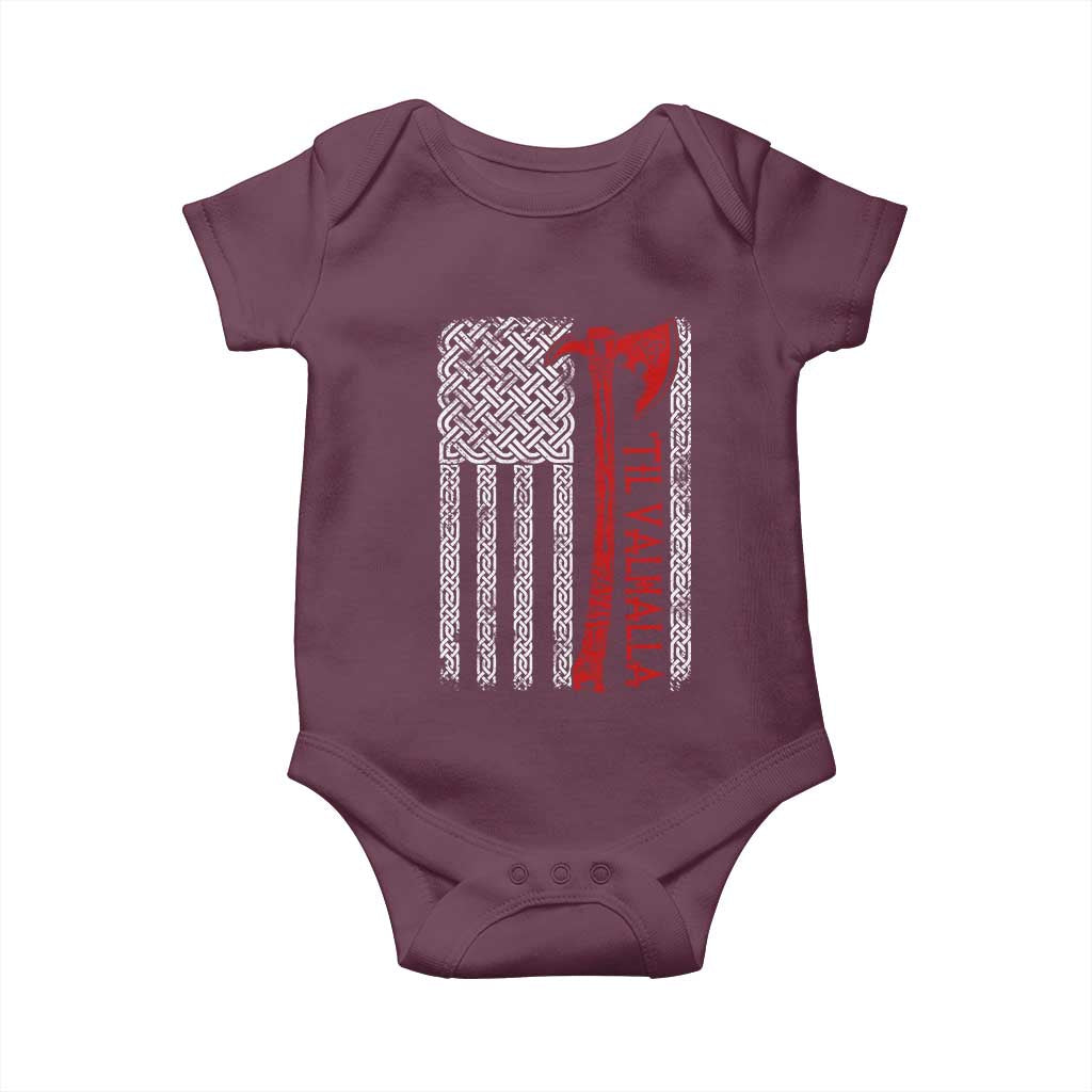Viking Til Valhalla Baby Onesie Norse Mythology Axe Celtic Knot USA Flag - Wonder Print Shop