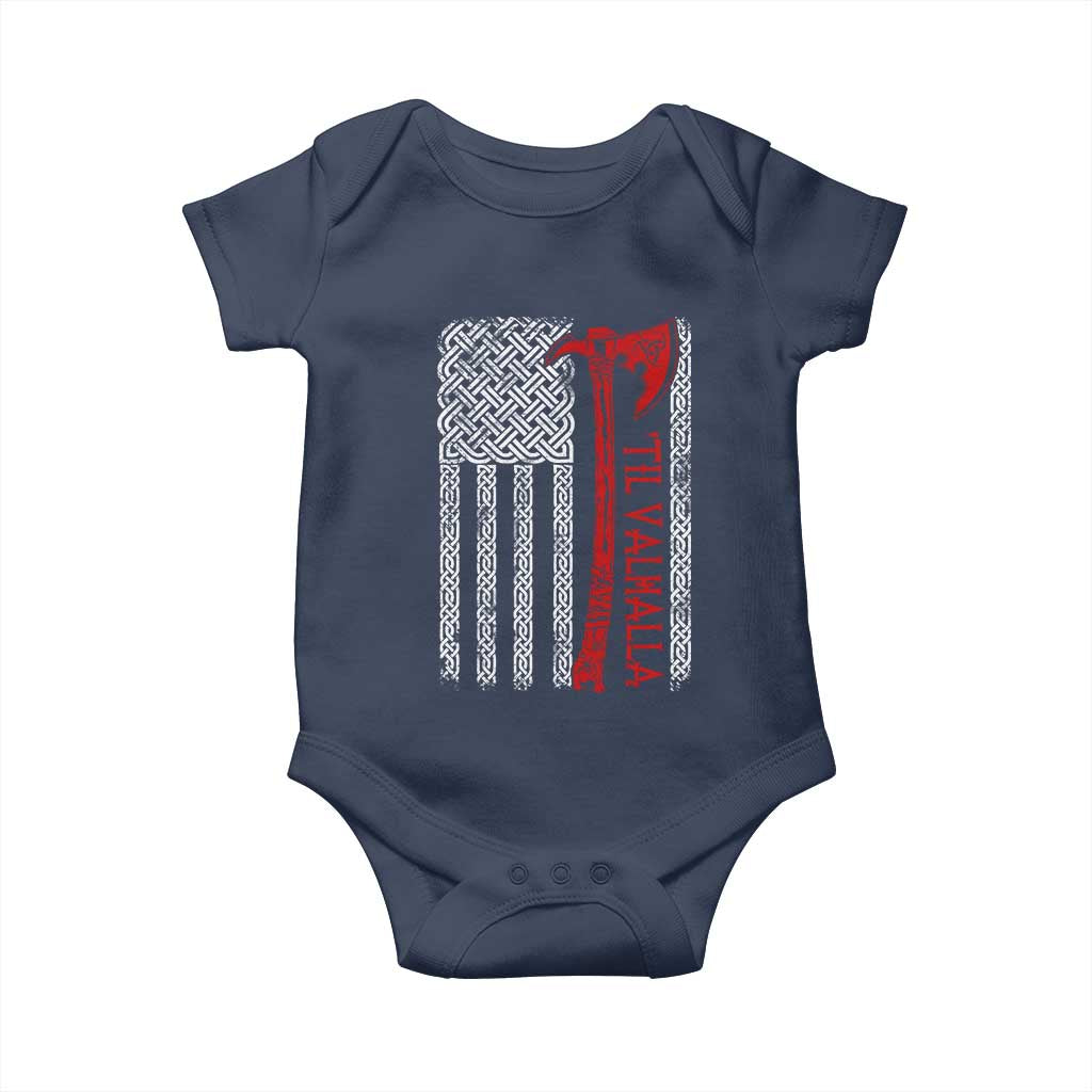 Viking Til Valhalla Baby Onesie Norse Mythology Axe Celtic Knot USA Flag - Wonder Print Shop