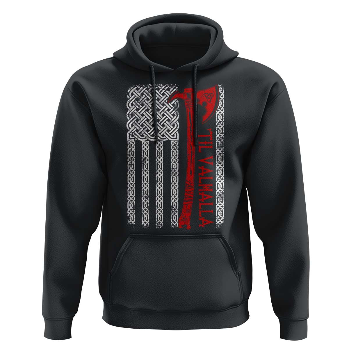 Viking Til Valhalla Hoodie Norse Mythology Axe Celtic Knot USA Flag - Wonder Print Shop