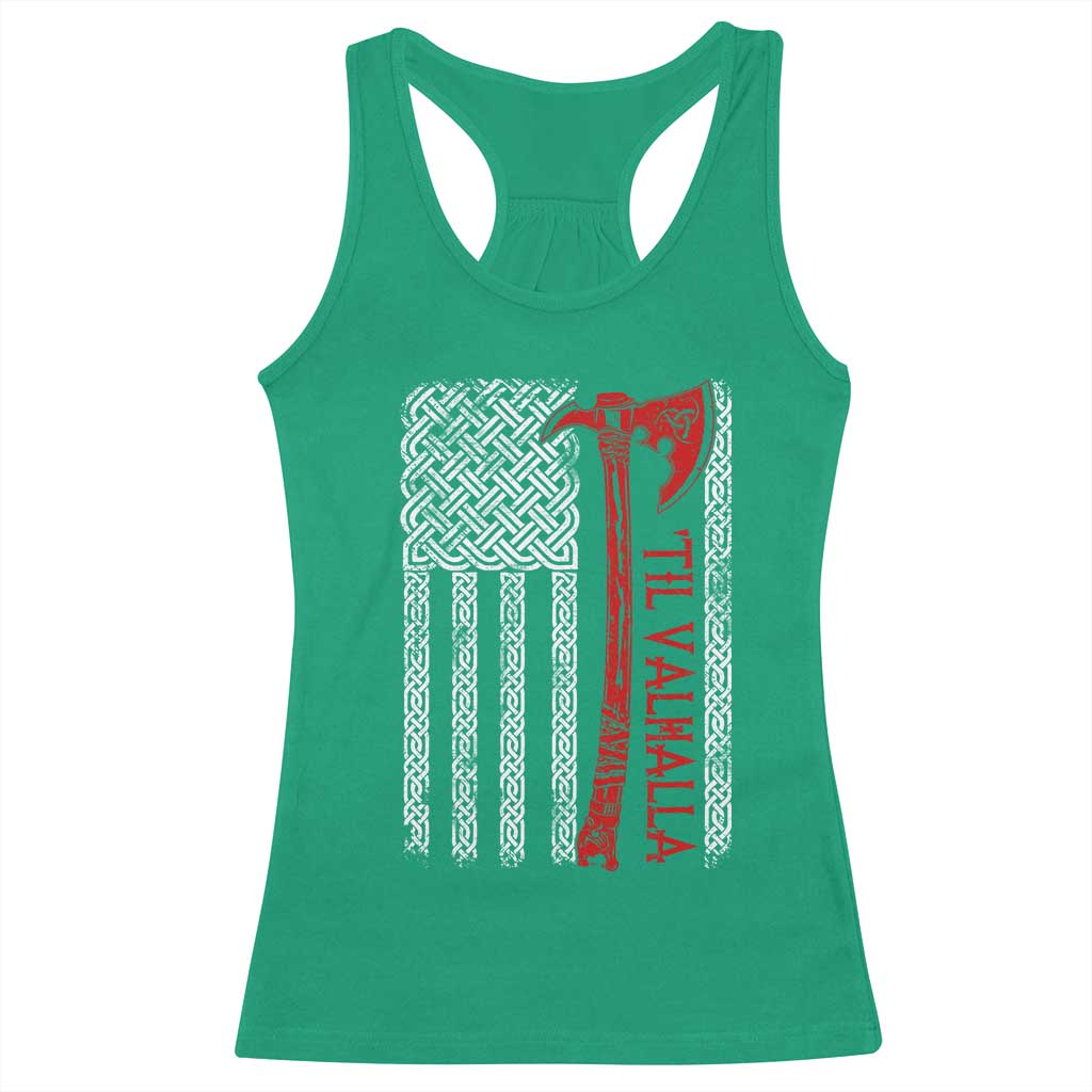 Viking Til Valhalla Racerback Tank Top Norse Mythology Axe Celtic Knot USA Flag - Wonder Print Shop