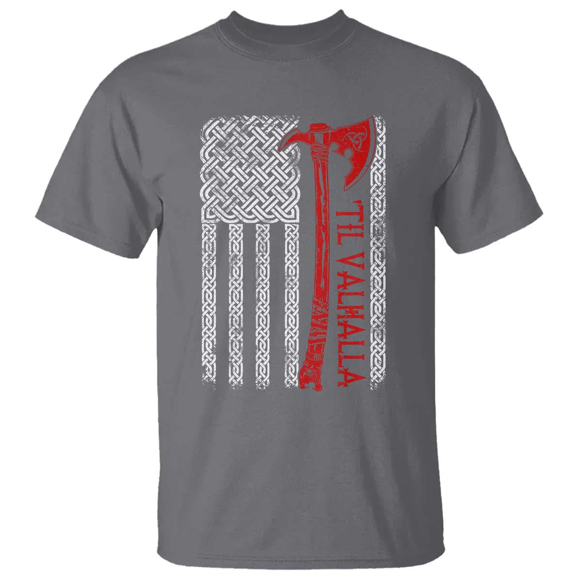 Viking Til Valhalla T Shirt Norse Mythology Axe Celtic Knot USA Flag - Wonder Print Shop