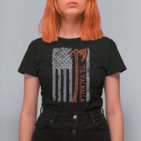 Viking Til Valhalla T Shirt For Women Norse Mythology Axe Celtic Knot USA Flag - Wonder Print Shop