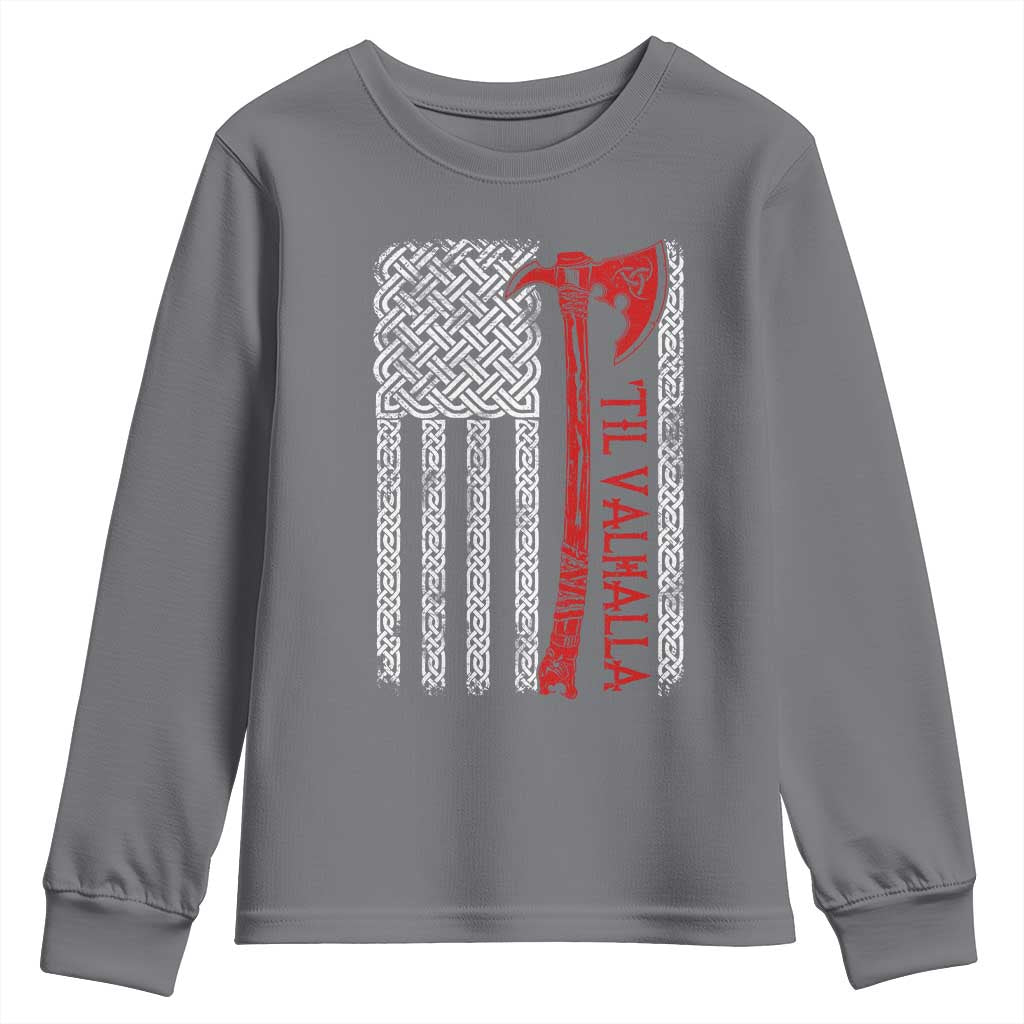 Viking Til Valhalla Youth Sweatshirt Norse Mythology Axe Celtic Knot USA Flag - Wonder Print Shop