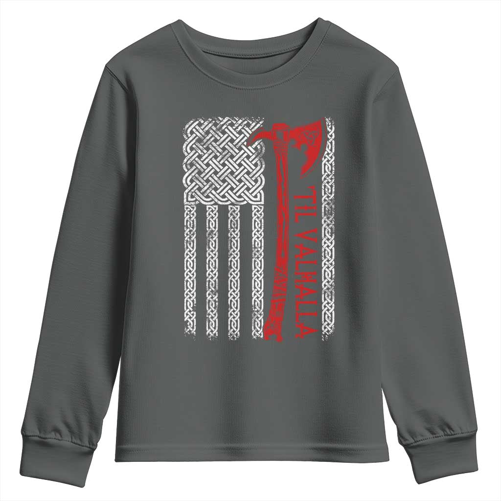 Viking Til Valhalla Youth Sweatshirt Norse Mythology Axe Celtic Knot USA Flag - Wonder Print Shop