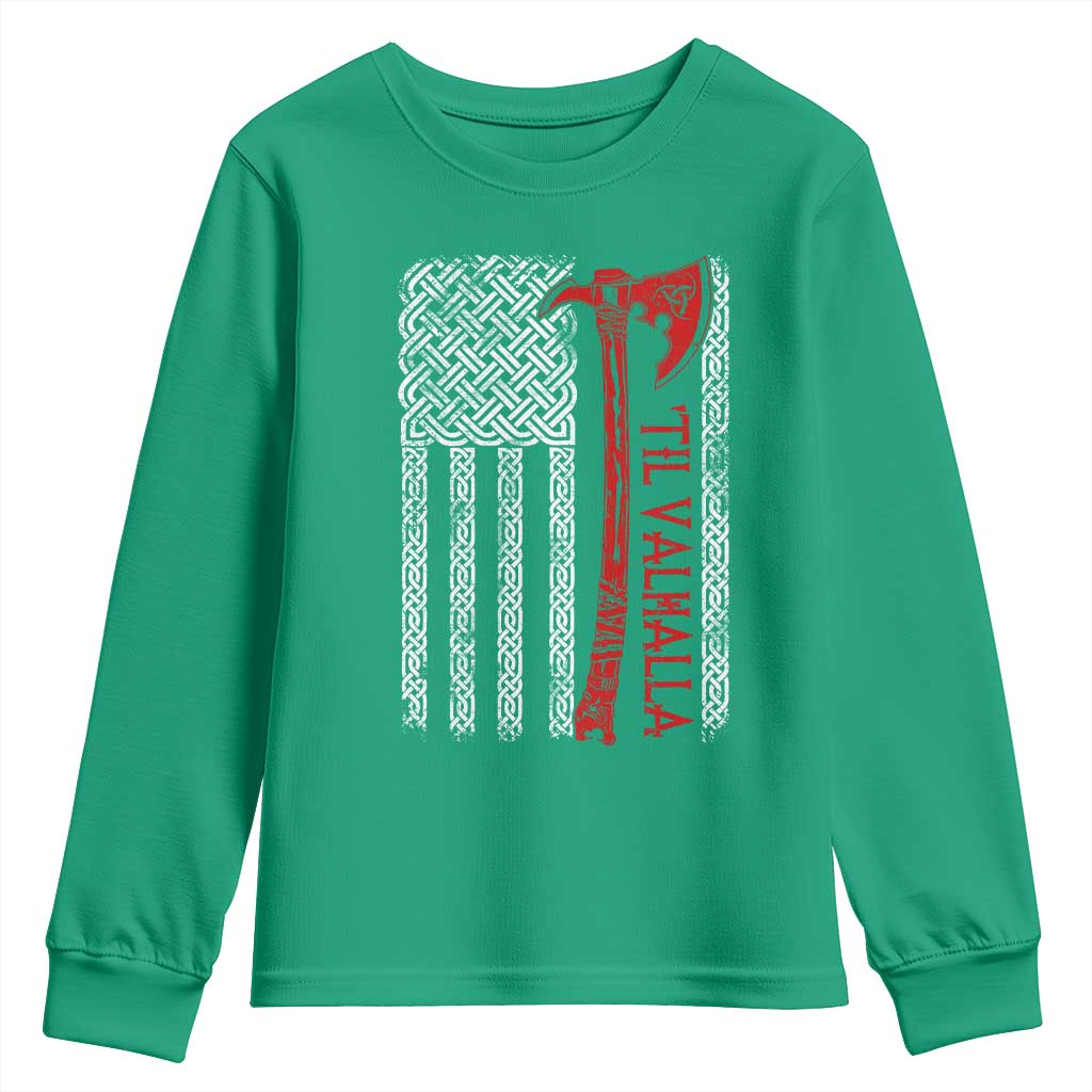 Viking Til Valhalla Youth Sweatshirt Norse Mythology Axe Celtic Knot USA Flag - Wonder Print Shop