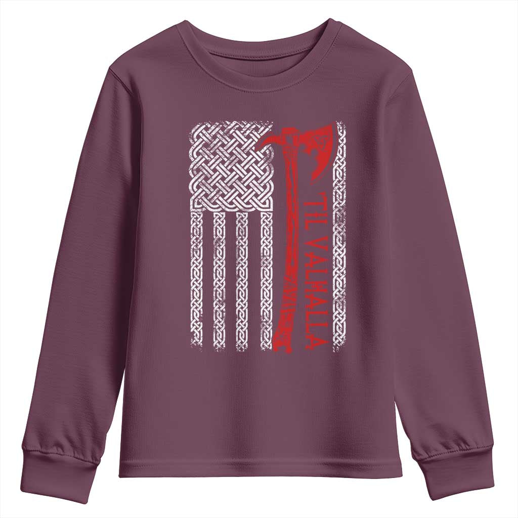 Viking Til Valhalla Youth Sweatshirt Norse Mythology Axe Celtic Knot USA Flag - Wonder Print Shop