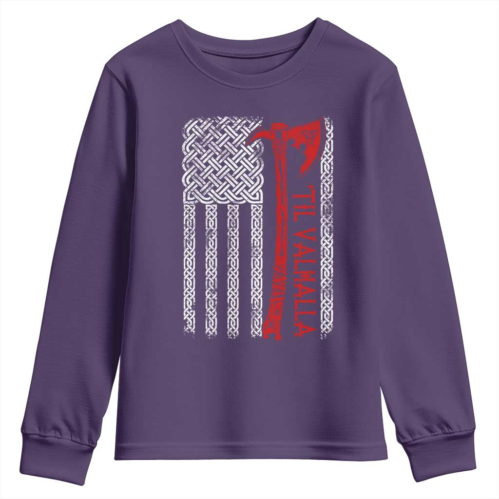 Viking Til Valhalla Youth Sweatshirt Norse Mythology Axe Celtic Knot USA Flag - Wonder Print Shop