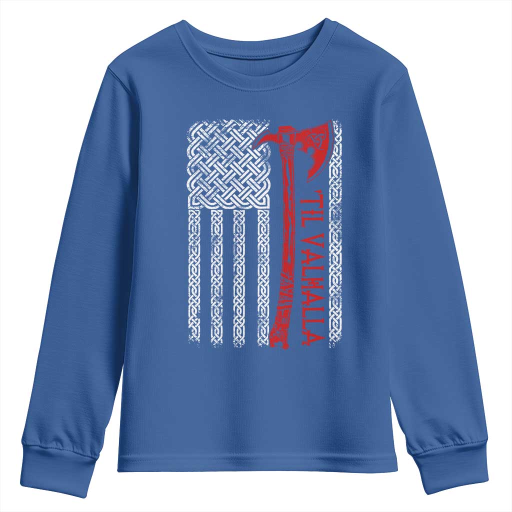 Viking Til Valhalla Youth Sweatshirt Norse Mythology Axe Celtic Knot USA Flag - Wonder Print Shop