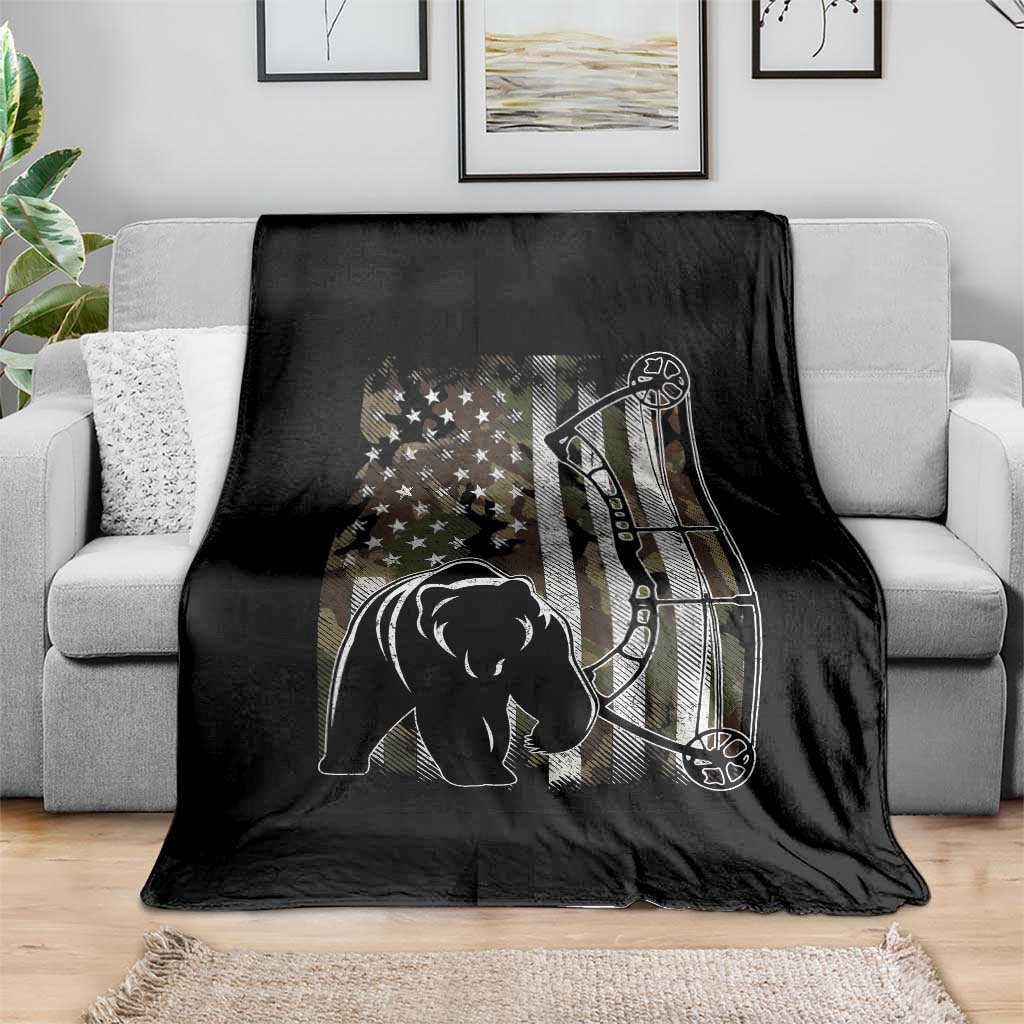 Bear Bowhunting Bow Archery Vintage Camo American Flag Throw Blanket - Wonder Print Shop