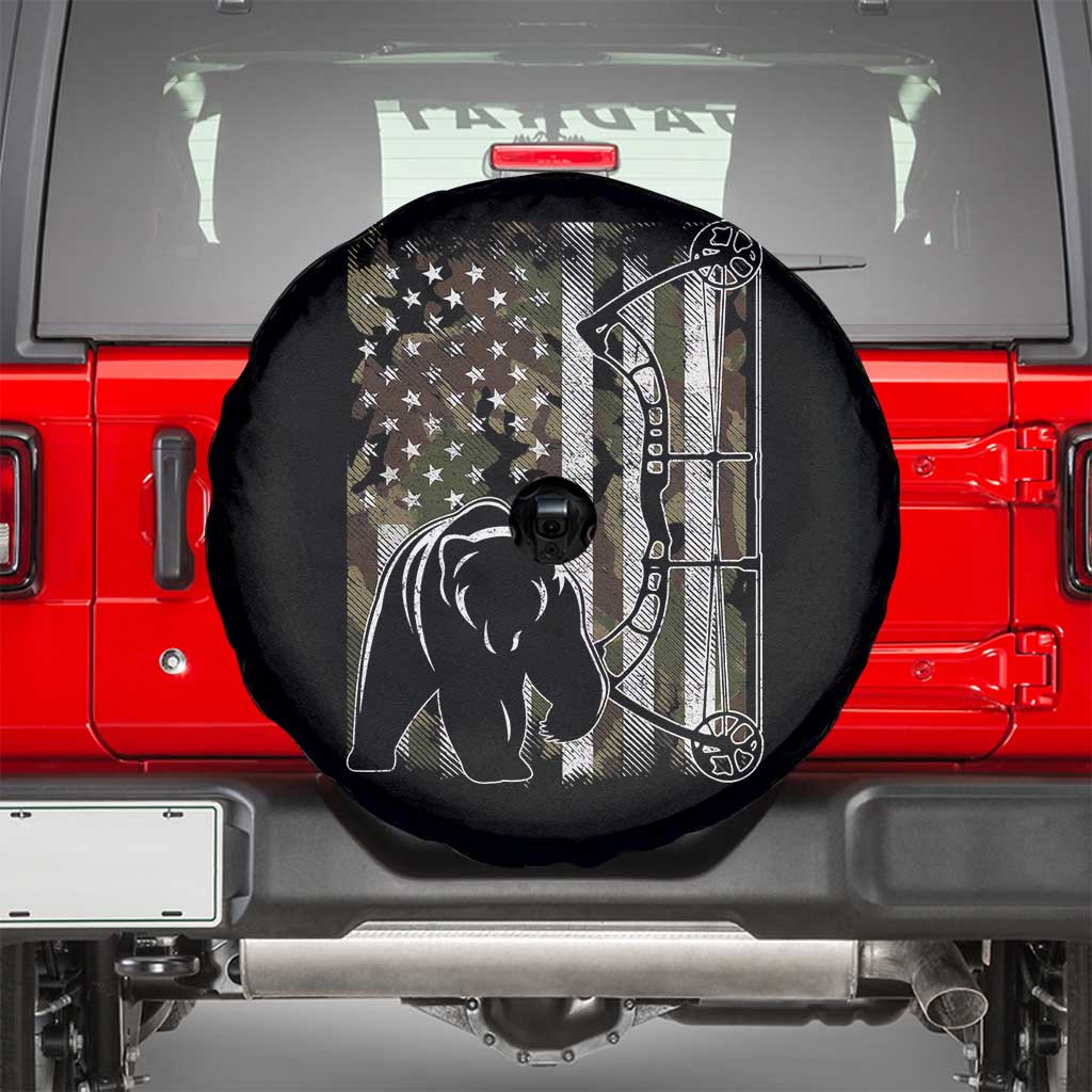 Bear Bowhunting Bow Archery Vintage Camo American Flag Spare Tire Cover - Wonder Print Shop