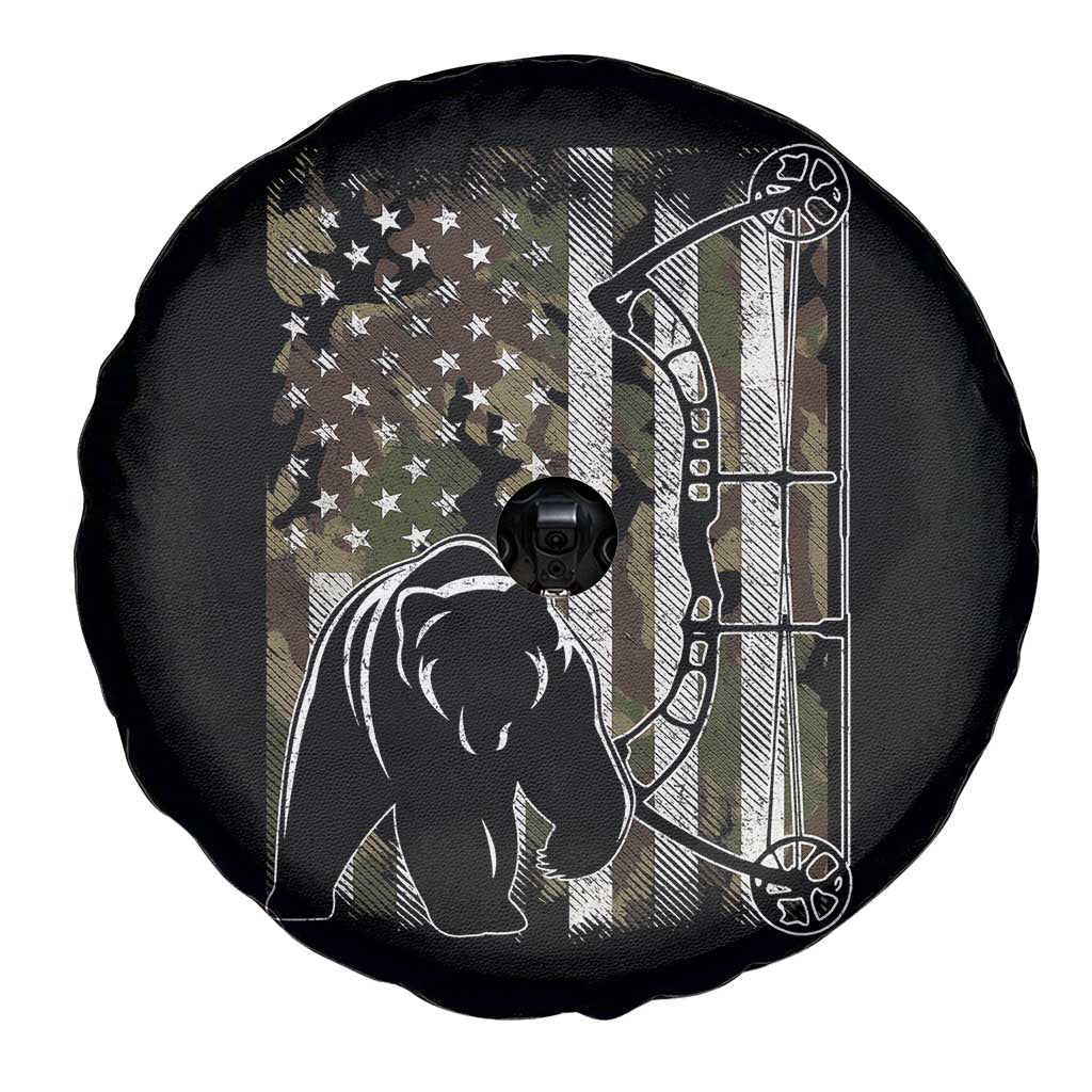Bear Bowhunting Bow Archery Vintage Camo American Flag Spare Tire Cover - Wonder Print Shop