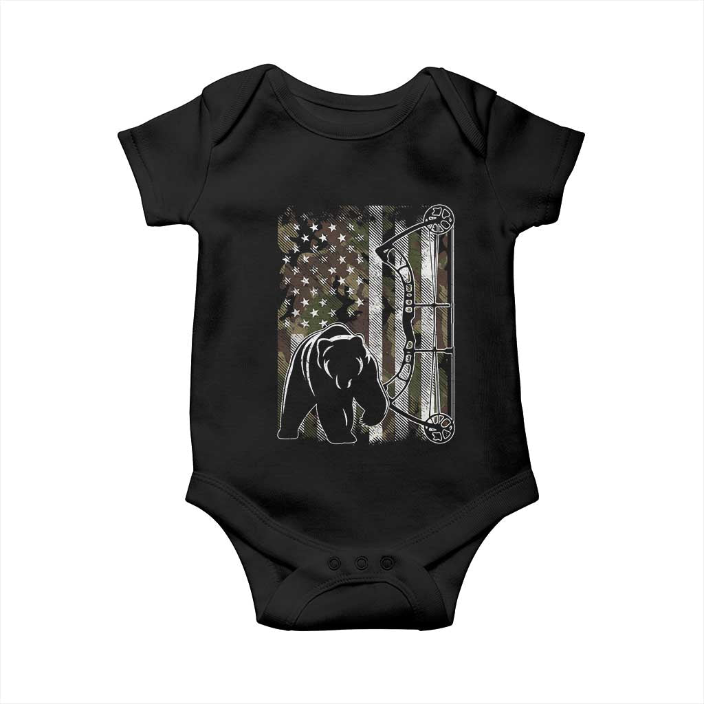 Bear Bowhunting Bow Archery Vintage Camo American Flag Baby Onesie - Wonder Print Shop
