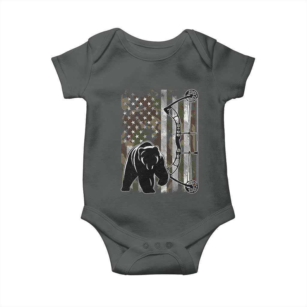 Bear Bowhunting Bow Archery Vintage Camo American Flag Baby Onesie - Wonder Print Shop