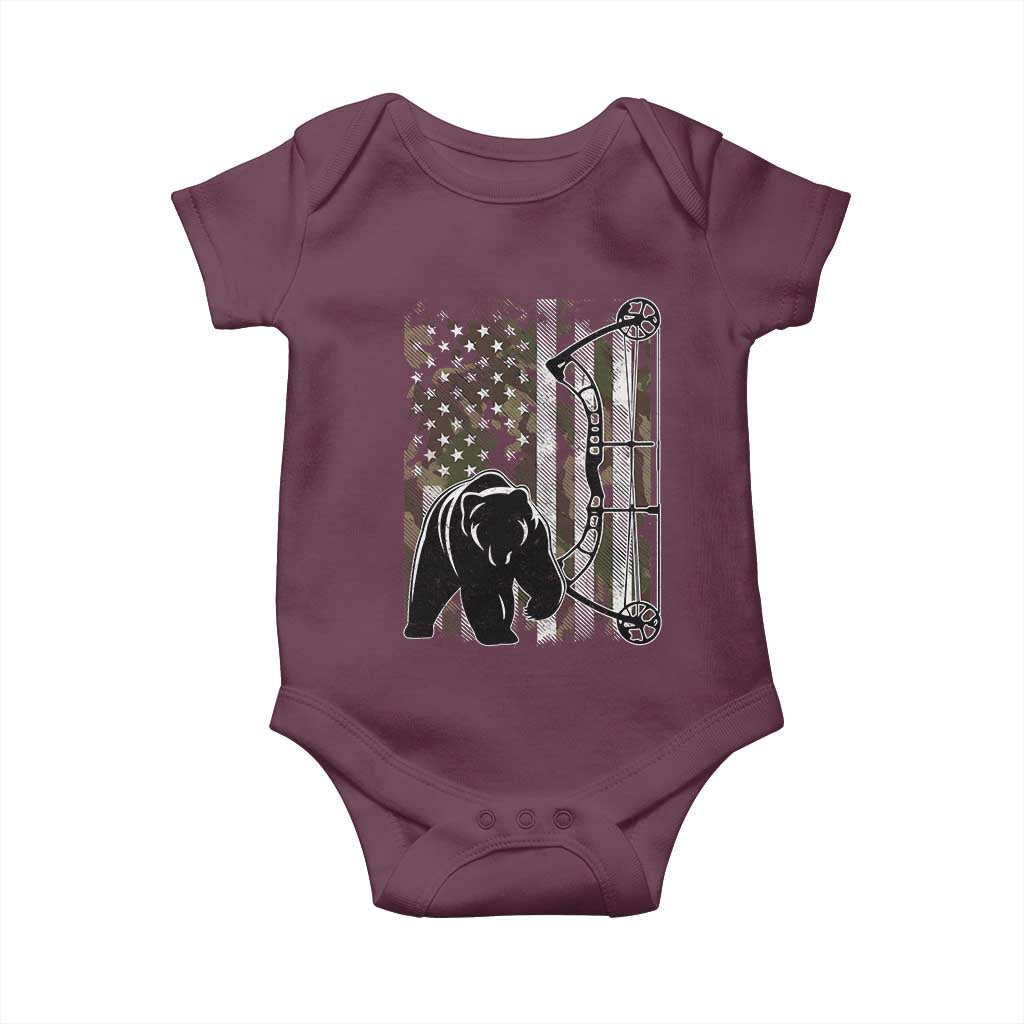 Bear Bowhunting Bow Archery Vintage Camo American Flag Baby Onesie - Wonder Print Shop