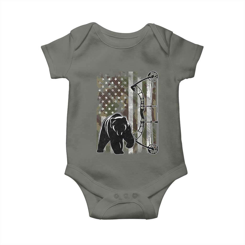 Bear Bowhunting Bow Archery Vintage Camo American Flag Baby Onesie - Wonder Print Shop