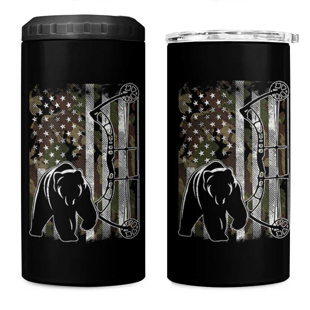 Bear Bowhunting Bow Archery Vintage Camo American Flag 4 in 1 Can Cooler Tumbler - Wonder Print Shop
