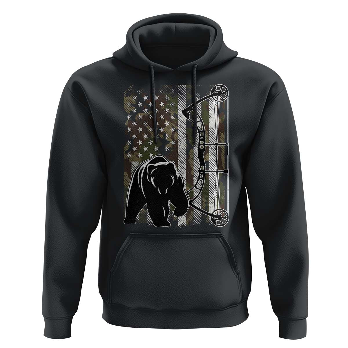 Bear Bowhunting Bow Archery Vintage Camo American Flag Hoodie - Wonder Print Shop
