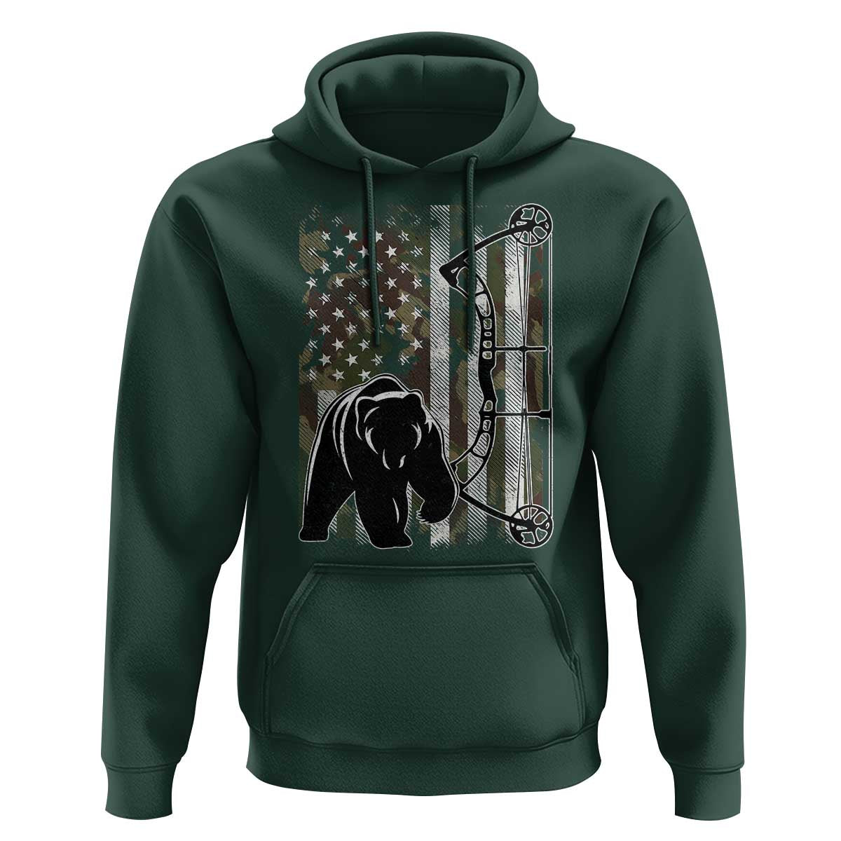 Bear Bowhunting Bow Archery Vintage Camo American Flag Hoodie - Wonder Print Shop