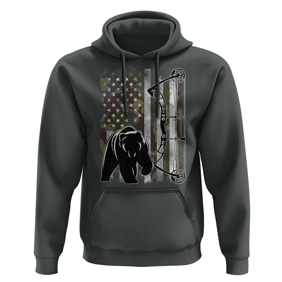 Bear Bowhunting Bow Archery Vintage Camo American Flag Hoodie - Wonder Print Shop