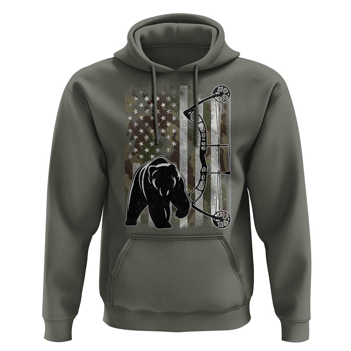 Bear Bowhunting Bow Archery Vintage Camo American Flag Hoodie - Wonder Print Shop
