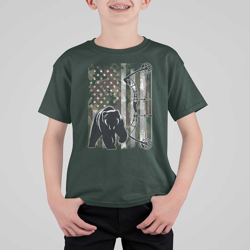 Bear Bowhunting Bow Archery Vintage Camo American Flag T Shirt For Kid - Wonder Print Shop