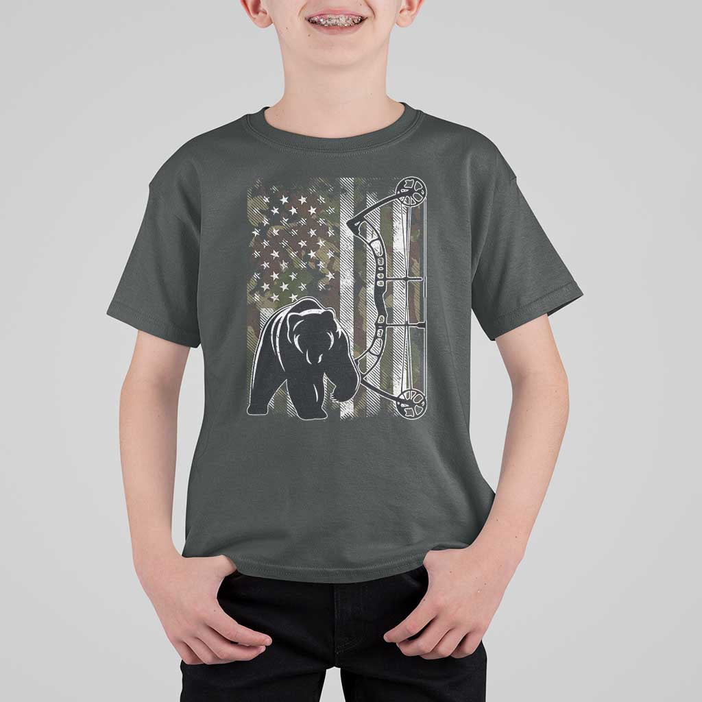 Bear Bowhunting Bow Archery Vintage Camo American Flag T Shirt For Kid - Wonder Print Shop