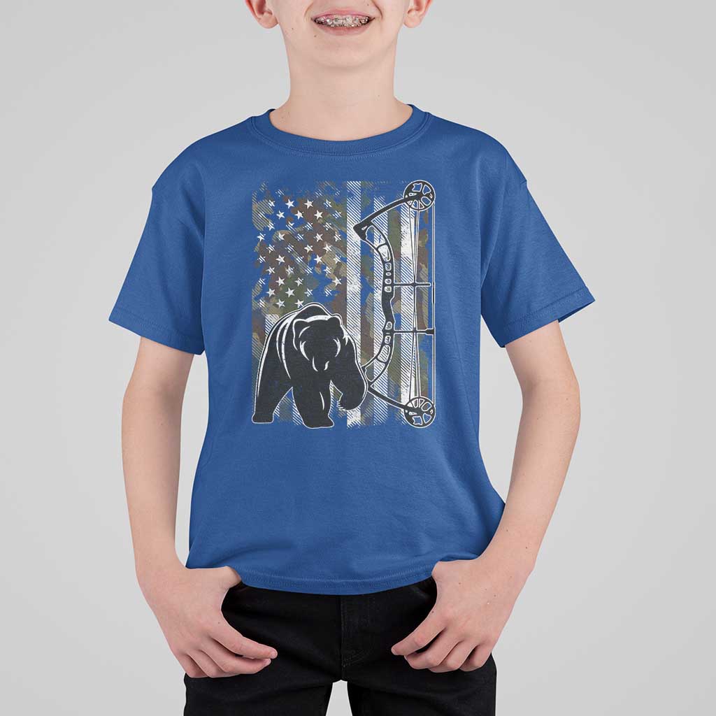 Bear Bowhunting Bow Archery Vintage Camo American Flag T Shirt For Kid - Wonder Print Shop