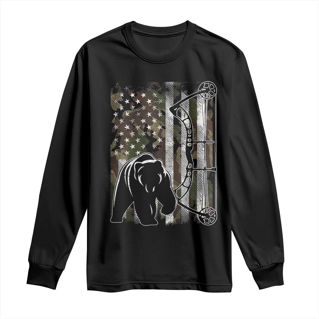 Bear Bowhunting Bow Archery Vintage Camo American Flag Long Sleeve Shirt - Wonder Print Shop