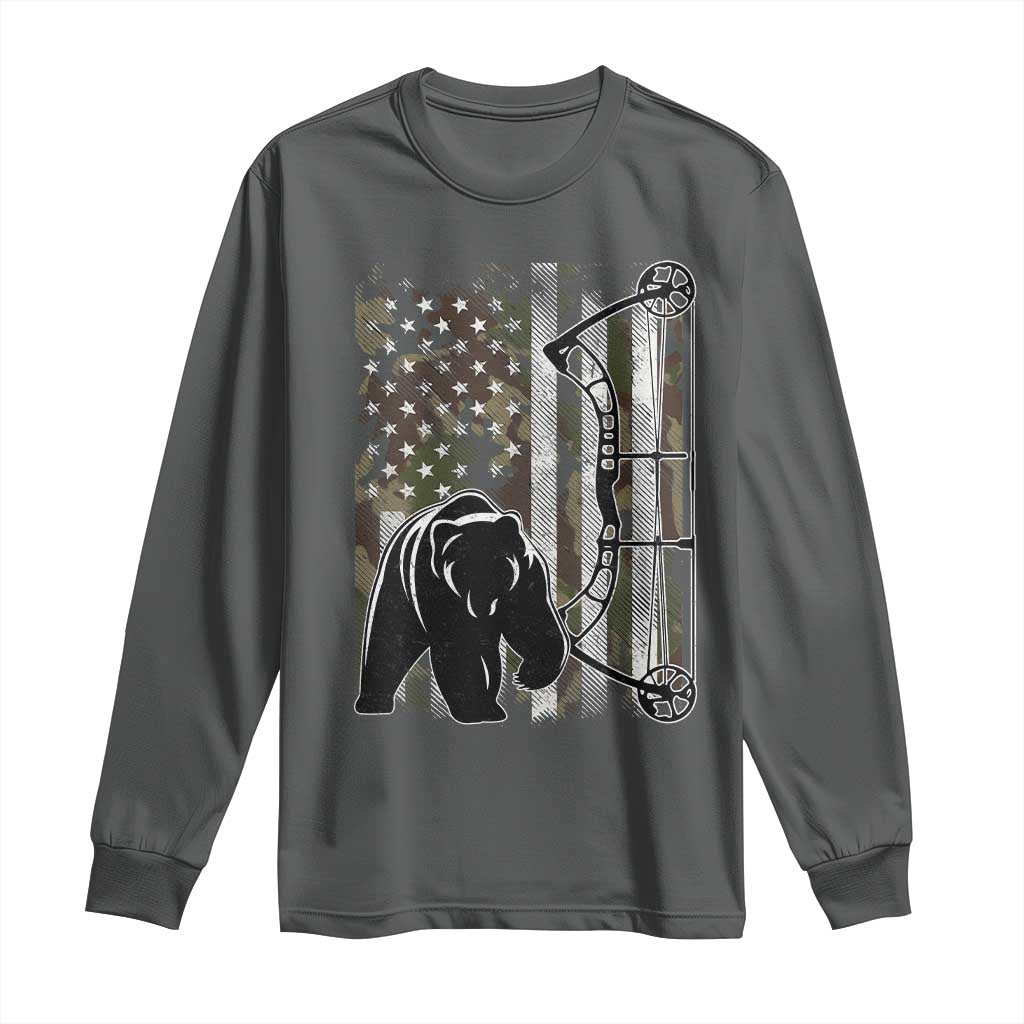 Bear Bowhunting Bow Archery Vintage Camo American Flag Long Sleeve Shirt - Wonder Print Shop