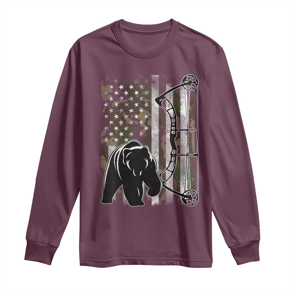 Bear Bowhunting Bow Archery Vintage Camo American Flag Long Sleeve Shirt - Wonder Print Shop