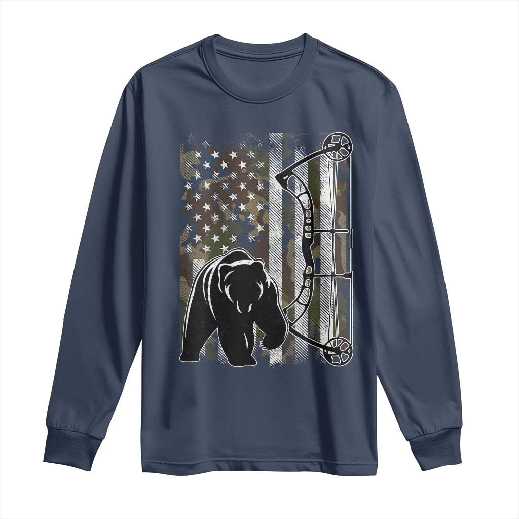 Bear Bowhunting Bow Archery Vintage Camo American Flag Long Sleeve Shirt - Wonder Print Shop