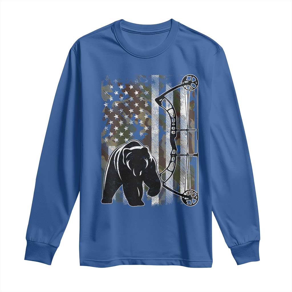 Bear Bowhunting Bow Archery Vintage Camo American Flag Long Sleeve Shirt - Wonder Print Shop